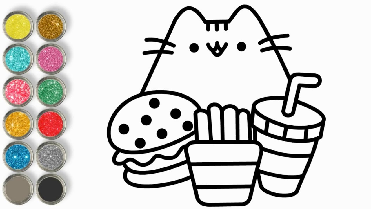 How to draw pusheen cat in a donut â drawing and coloring pages for kids â