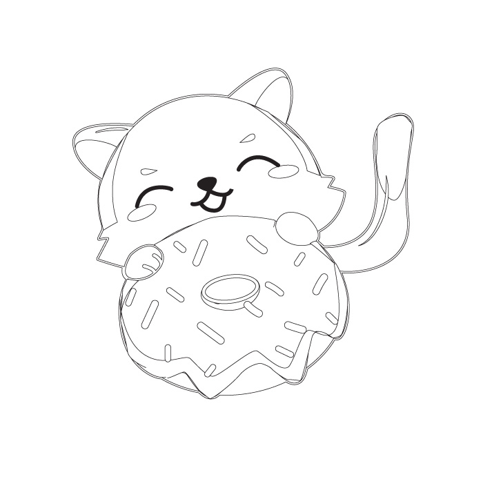 Cat with doughnut coloring page