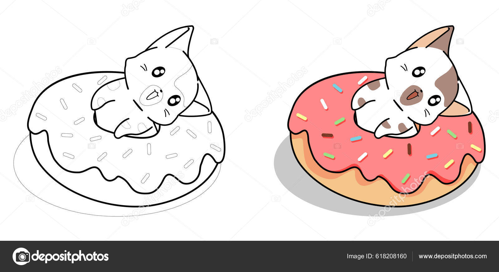 Cute cat big donut cartoon coloring page stock photo by yayimages