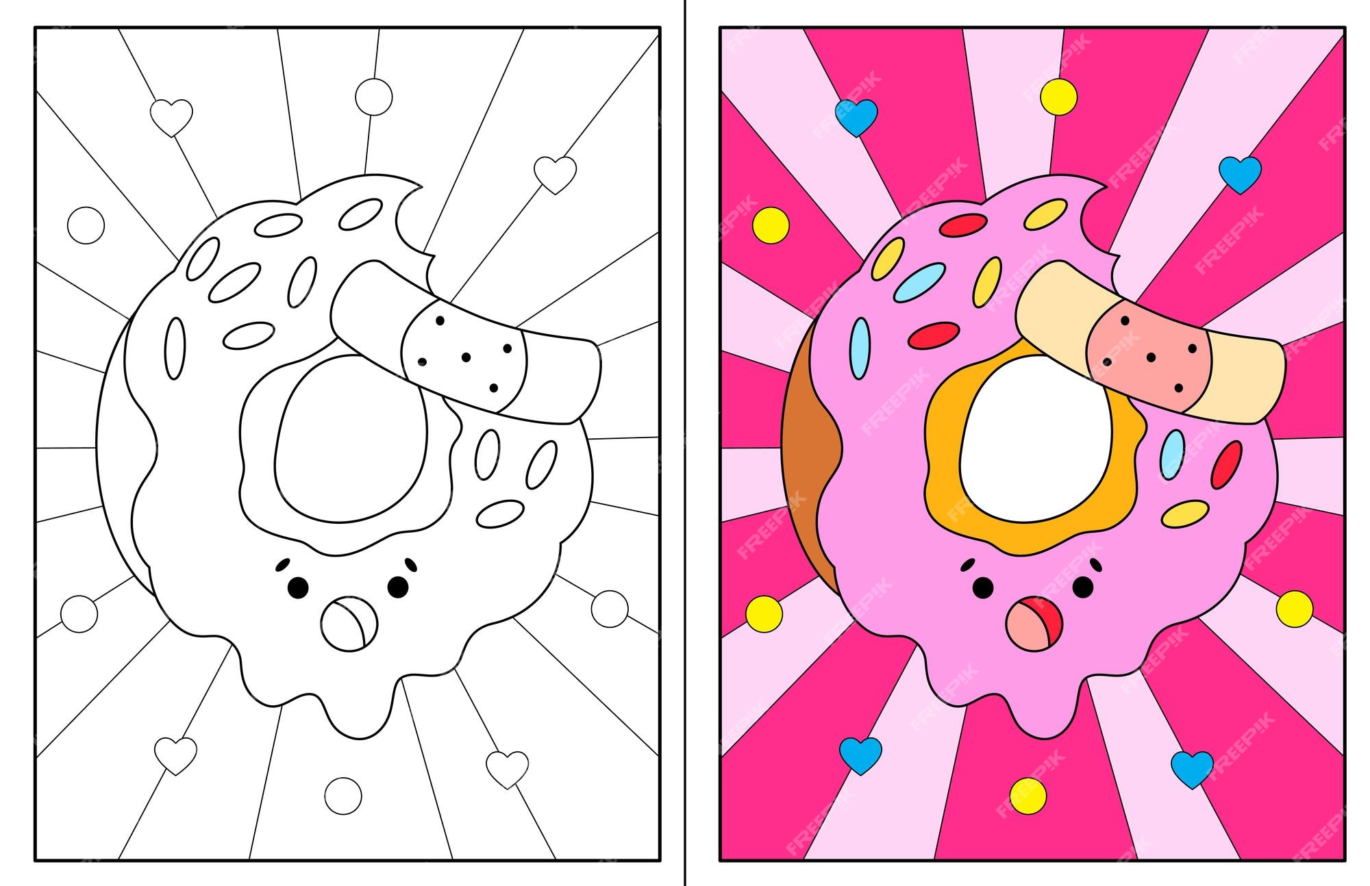 Premium vector kawaii donut food coloring pages