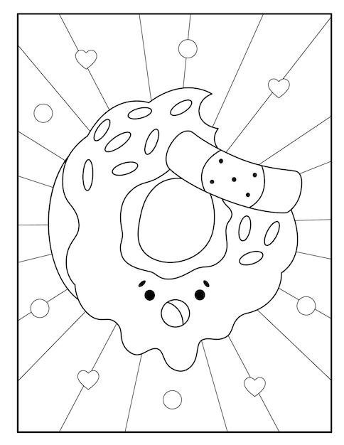 Premium vector kawaii donut food coloring page