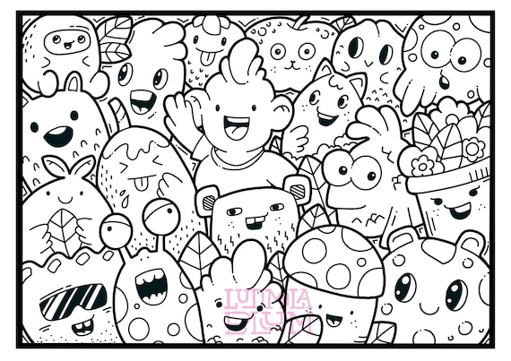 Doodle monster coloring pages download now