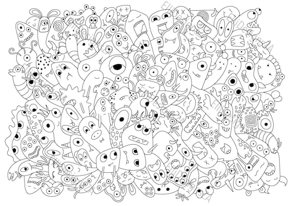 Doodle monsters coloring page