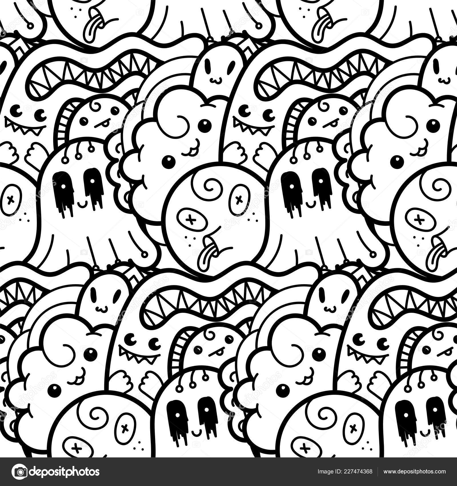 Funny doodle monsters seamless pattern for prints designs and coloring books stock vector by drekhann
