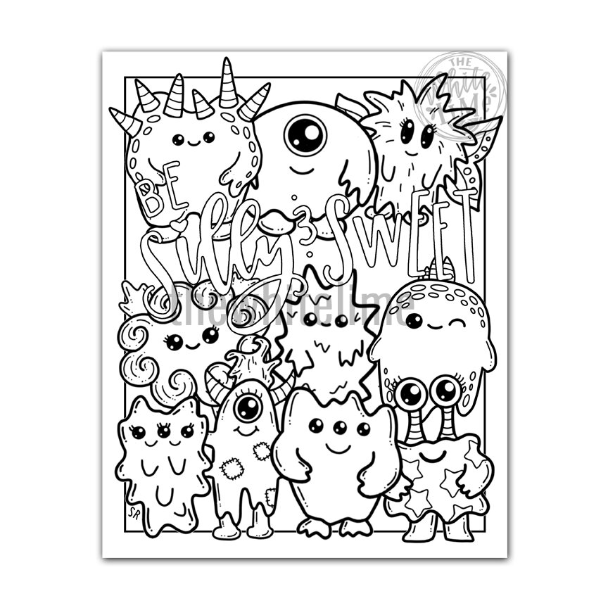 Cute monster coloring page kawaii monsters coloring page for kids and adults be silly and sweet â the white lime