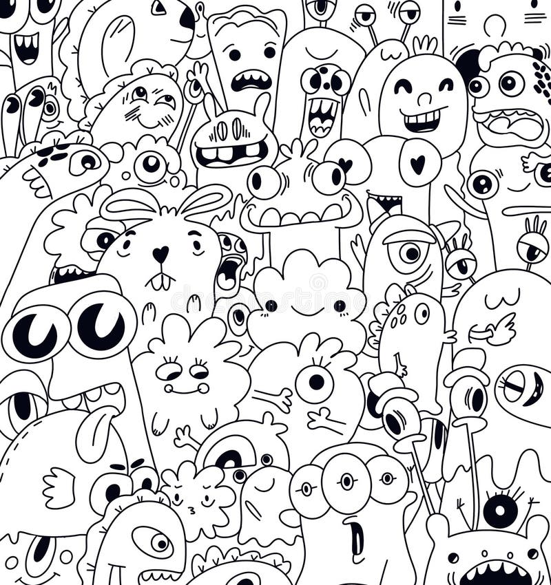 Coloring pages monstersdoodle with monsters funny monsters graffiti stock illustration