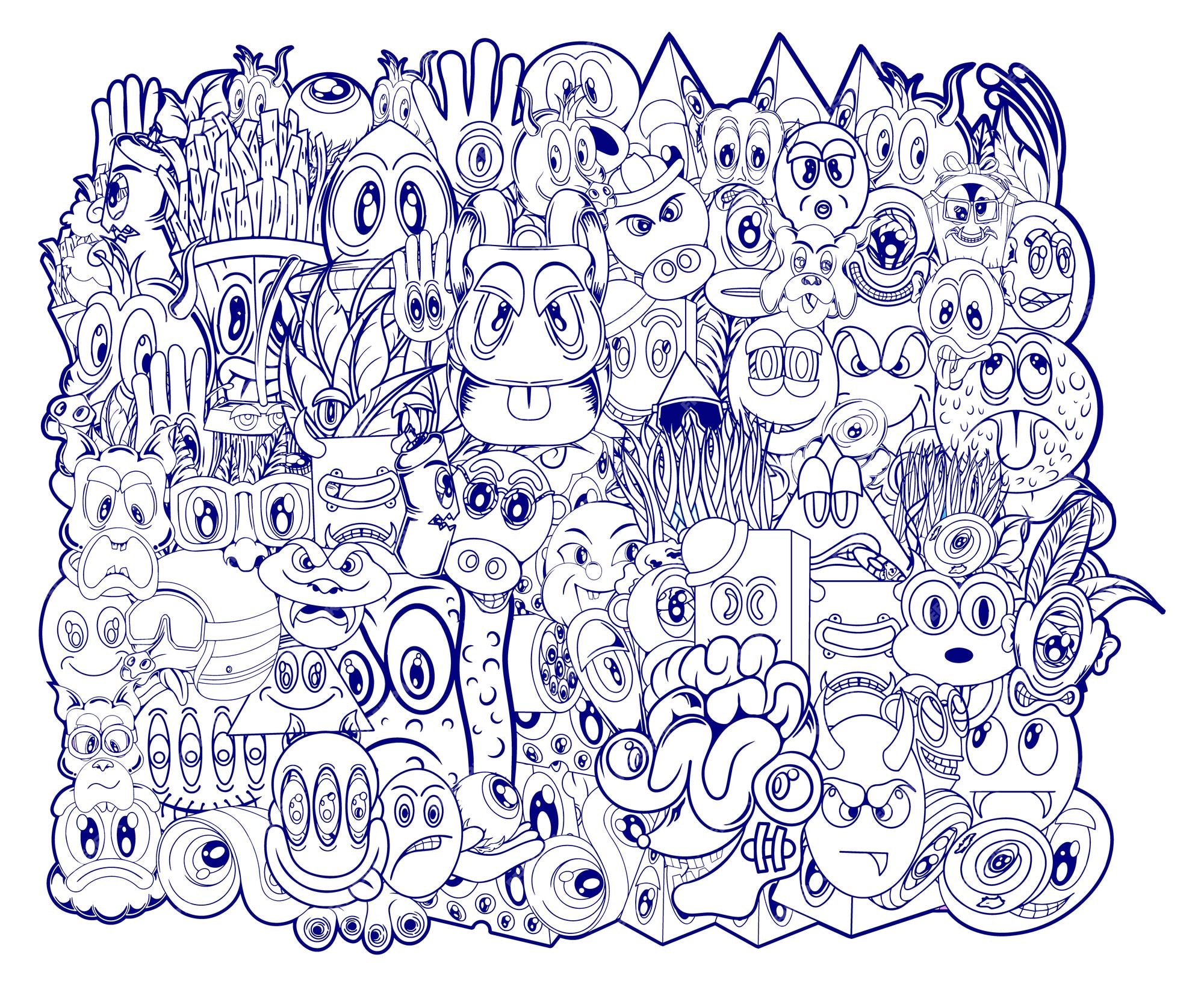 Premium vector funny big coloring poster in doodle style big coloring page with monster