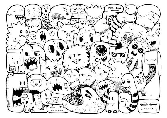 Doodle monster coloring pages