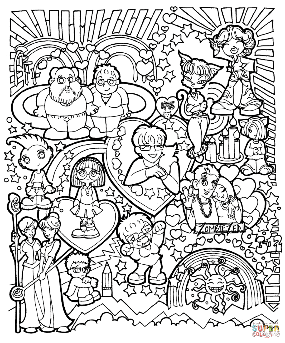 Ic characters doodle coloring page free printable coloring pages