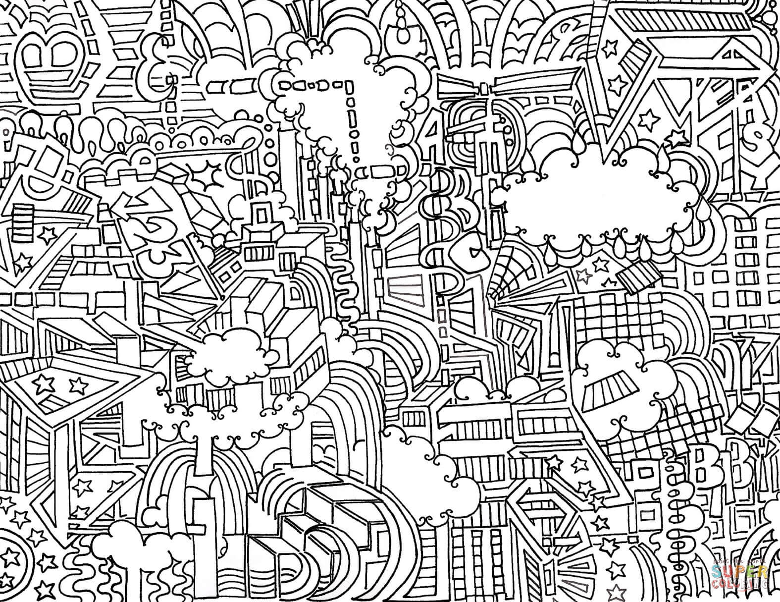 Plane city doodle coloring page free printable coloring pages