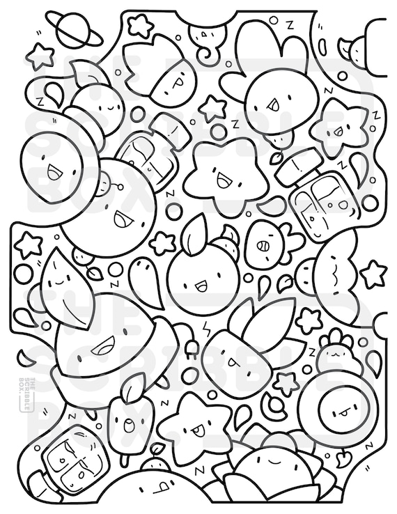 Printable doodle coloring page for kids and adults