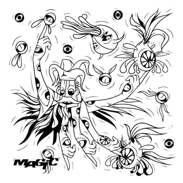 Premium vector cool vector magician monster