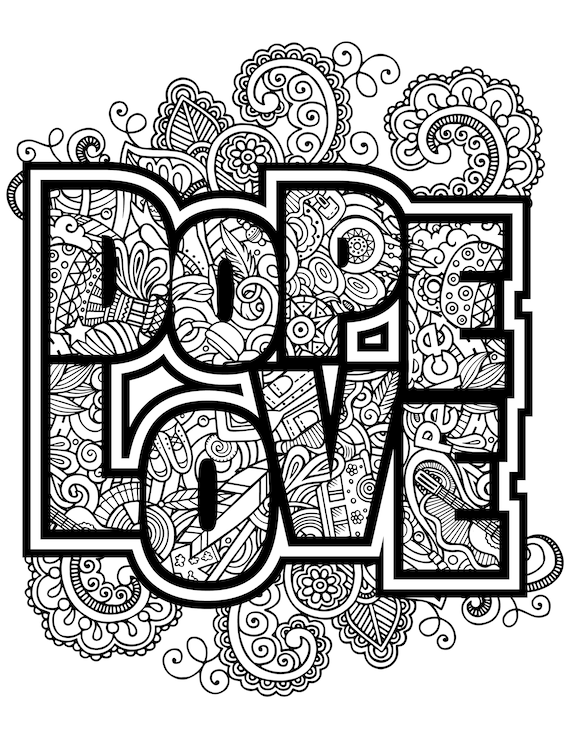 Dope love printable pdf digital download trippy coloring page