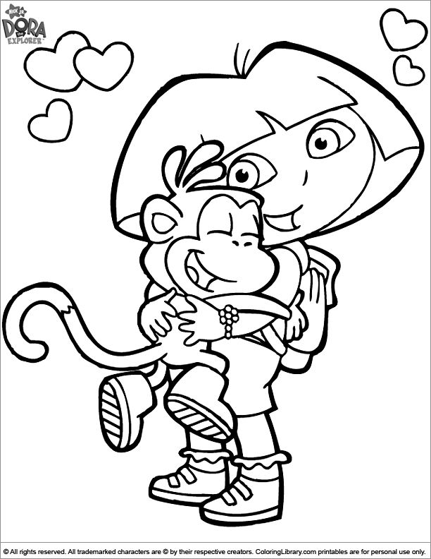 Dora the explorer and boots hugging color sheet cartoon coloring pages halloween cartoons dora and friends