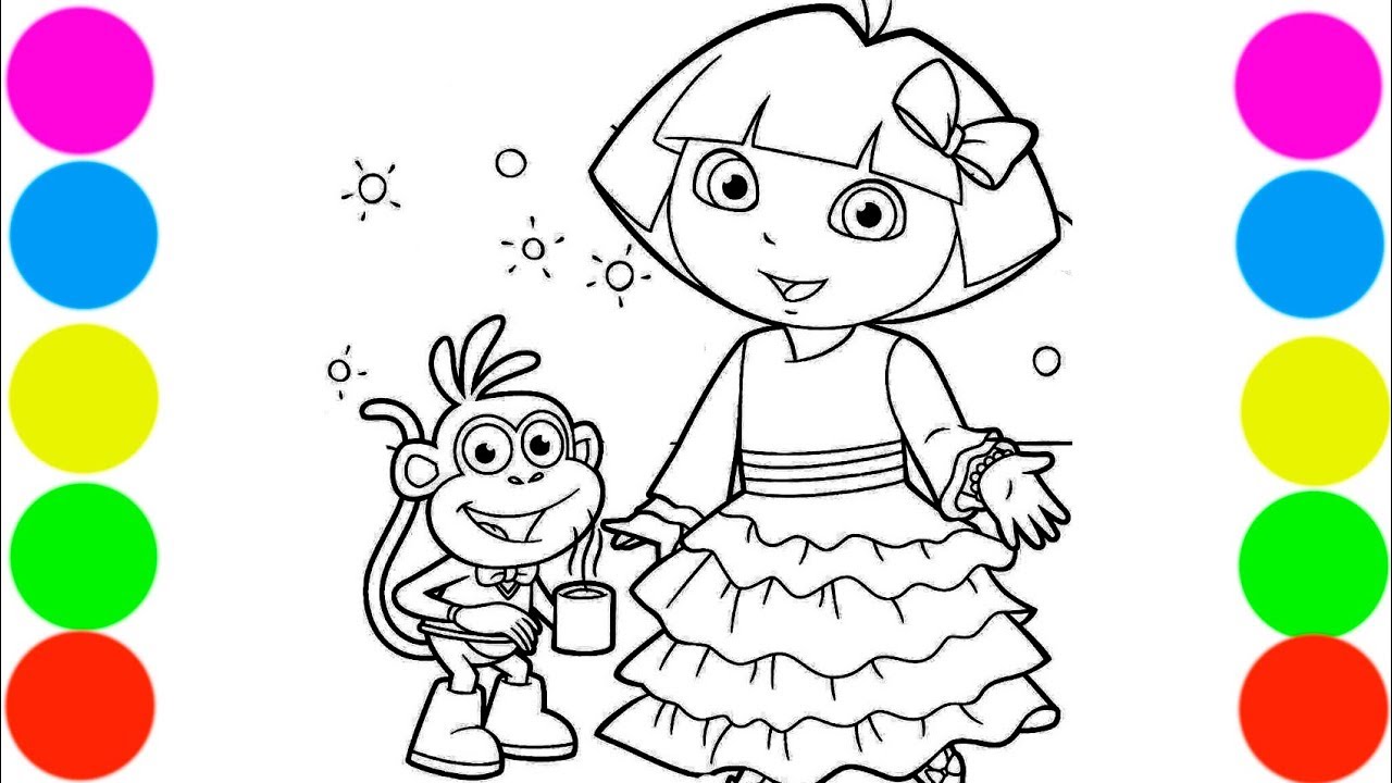 Dora and monkey boots coloring book for kids art colors with colored markers