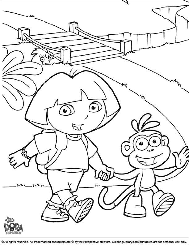 Dora the explorer coloring page dora and boots walking holding hands coloring pages coloring books printable coloring book