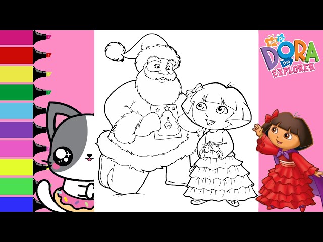 Coloring dora the explorer and santa claus christas coloring book page sprinkled donuts jr