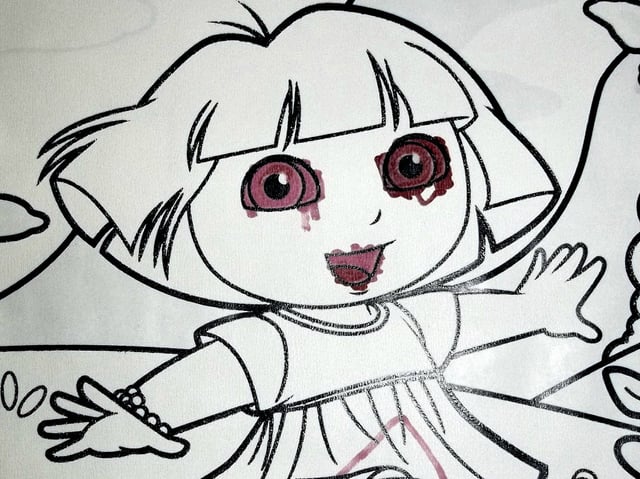 So my daughter decided to do some coloring in her dora coloring book r funny