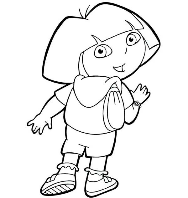 Dora and her backpack in dora the explorer coloring page