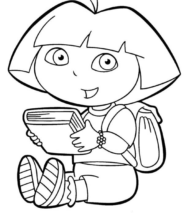 Dora like to read in dora the explorer coloring page