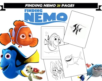 Nemo dory cartoon characters coloring pages for children printable coloring book for children instant download nemo coloring sheets