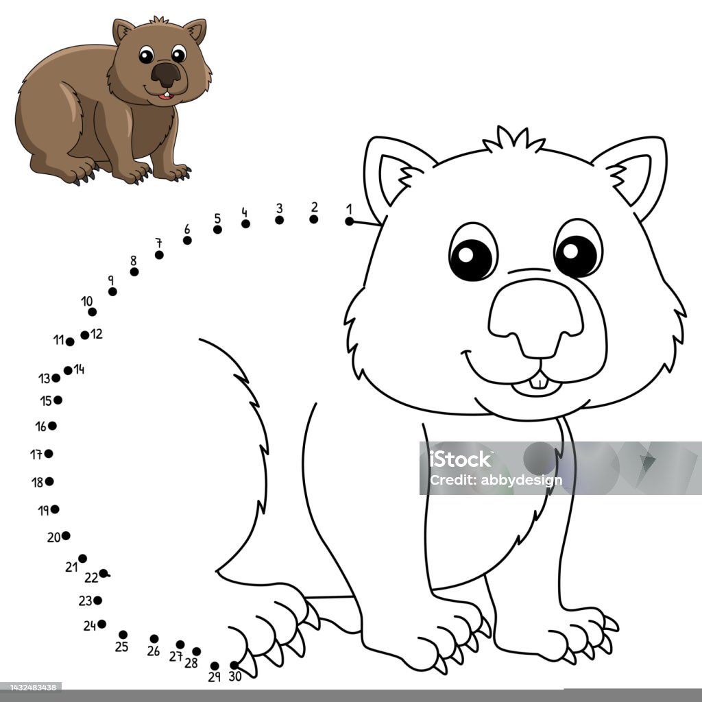 Dot to dot wombat animal coloring page for kids stock illustration