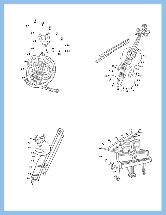 Musical instruments dot to dot coloring book kids connect the dots book