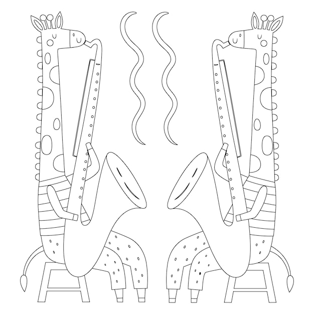 Premium vector cute animals coloring pages for kids with musical instrument printable premium vector