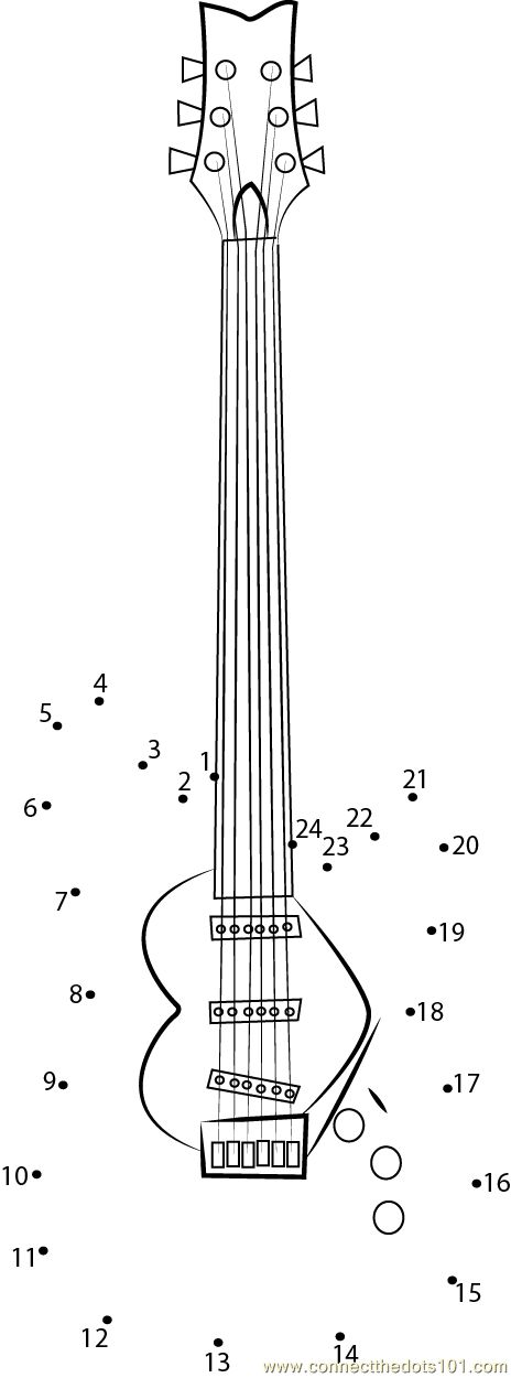 Download or print heart guitar dot to dot printable worksheet from musical