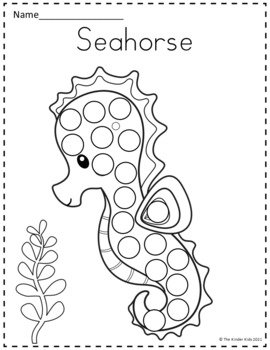 Ocean animals dot markers coloring pages by the kinder kids tpt