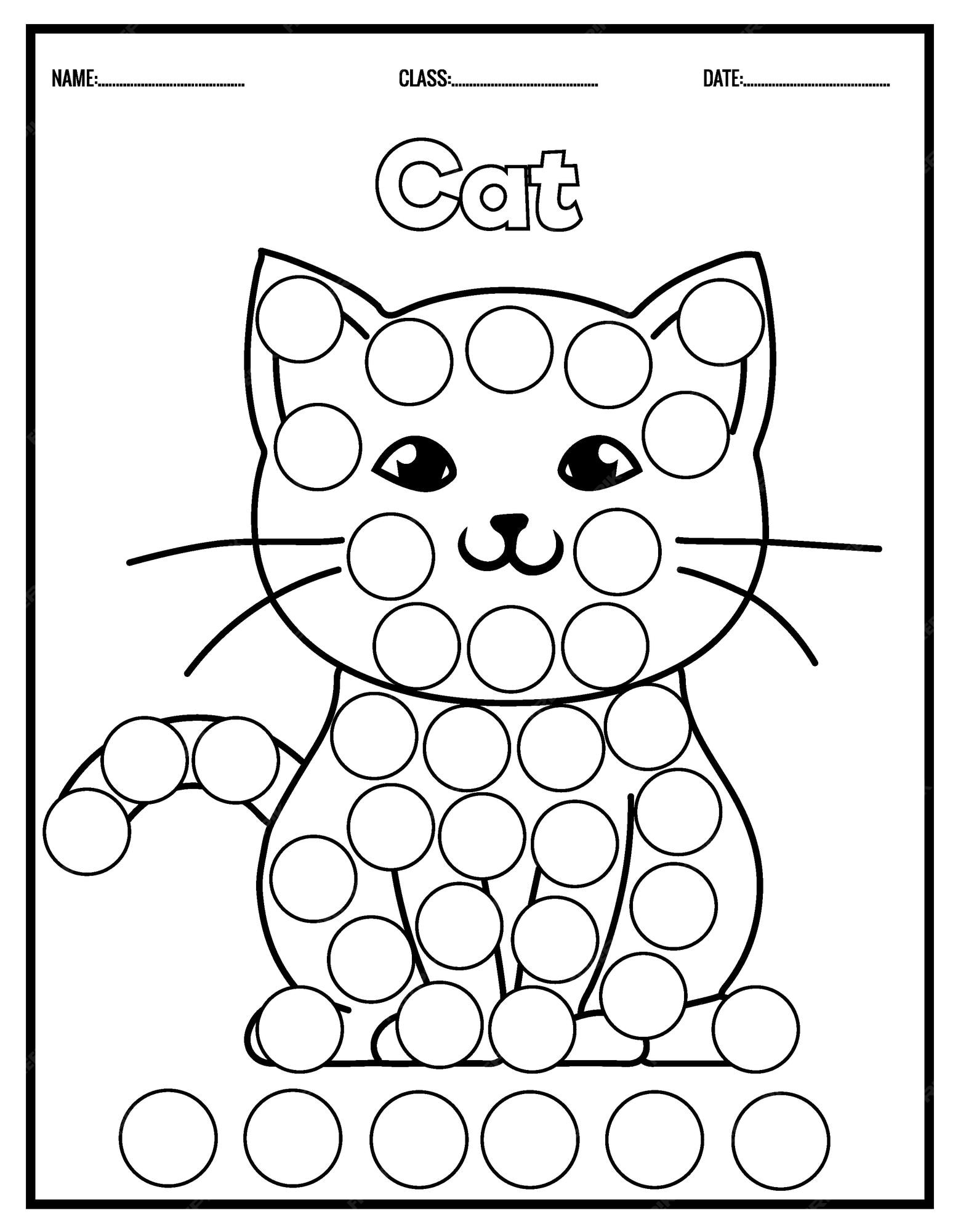 Premium vector cute cat coloring pagedot markers activity paint daubers for kids