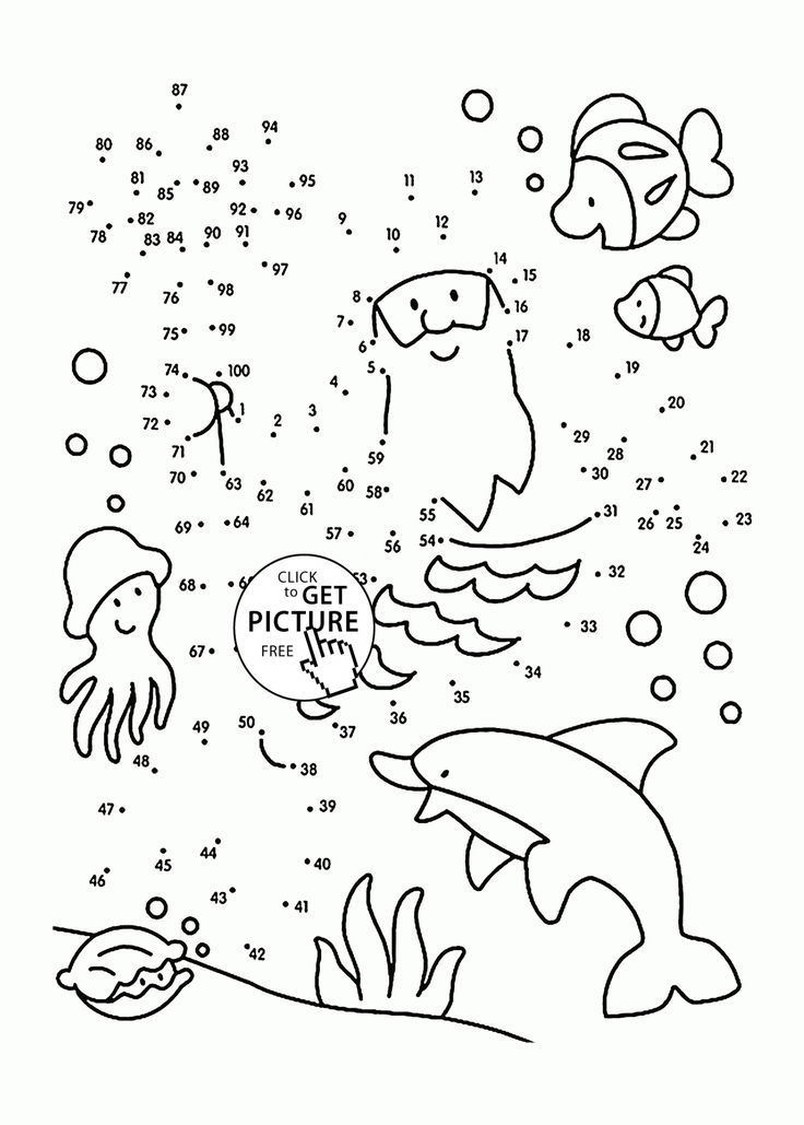 Undersea dot to dot coloring pages for kids connect the dots printables free