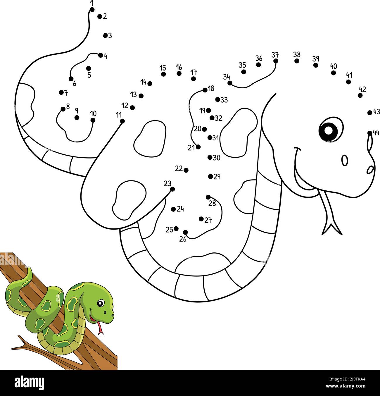 Dot to dot snake animal coloring page for kids stock vector image art