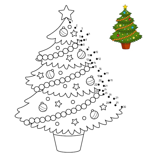 Premium vector dot to dot christmas tree isolated coloring page