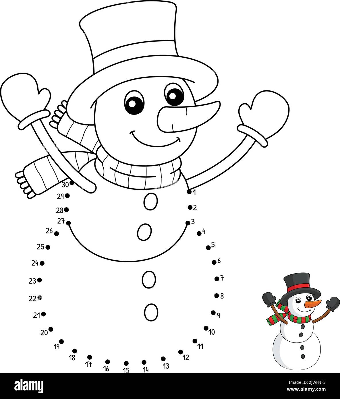 Dot to dot snowman christmas coloring page stock vector image art