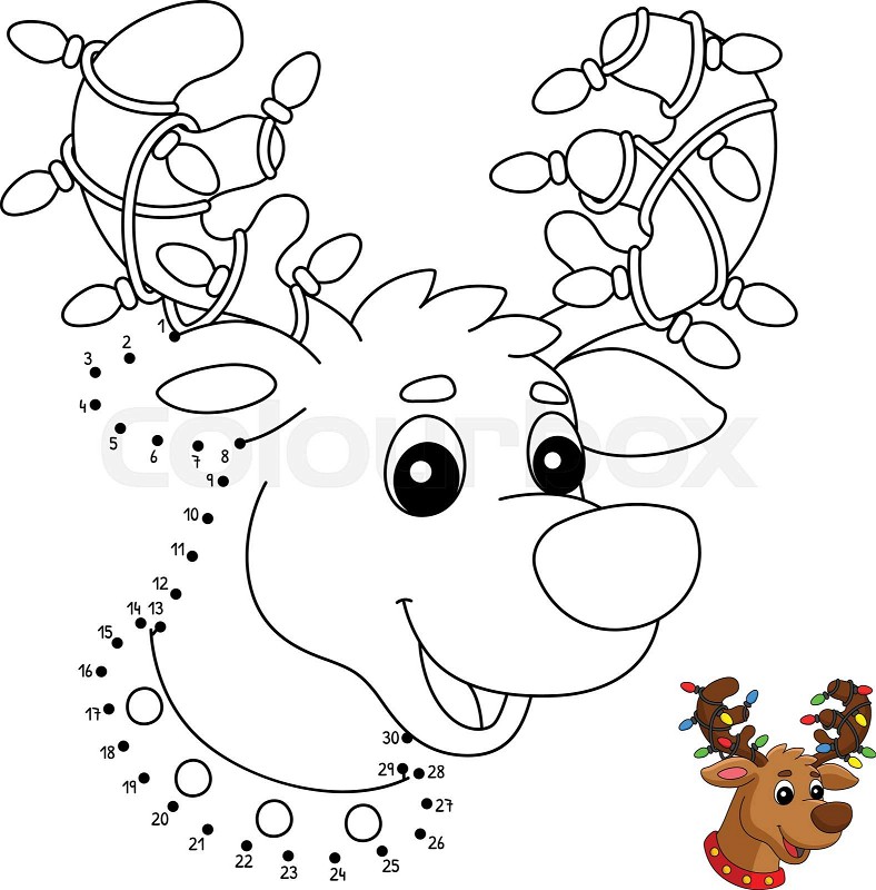 Dot to dot christmas reindeer head coloring page stock vector