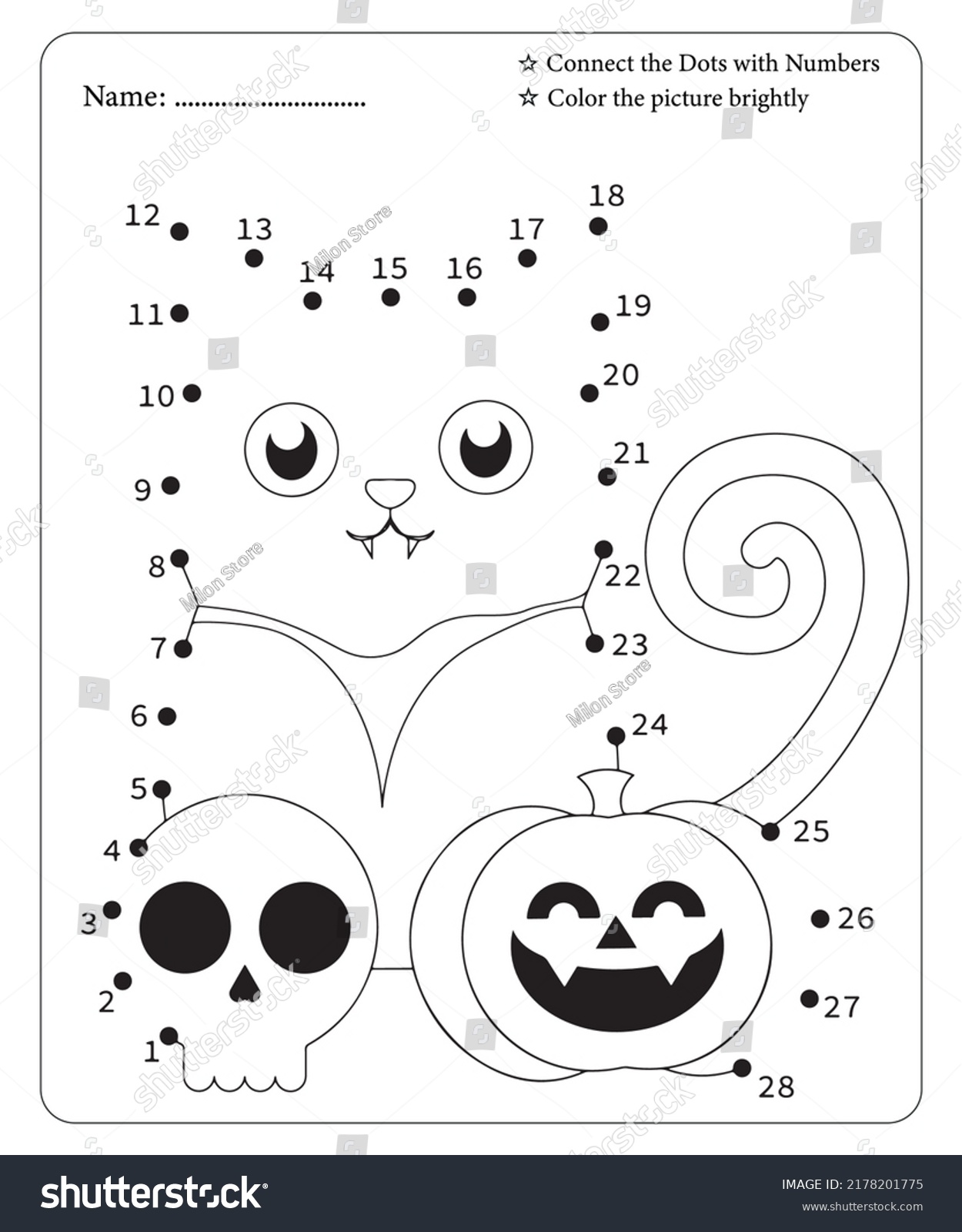Connect dot dot hallloween coloring pages stock vector royalty free