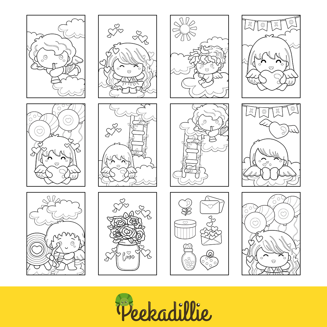 Cupid love valentine lovely coloring pages activity for kids and adult