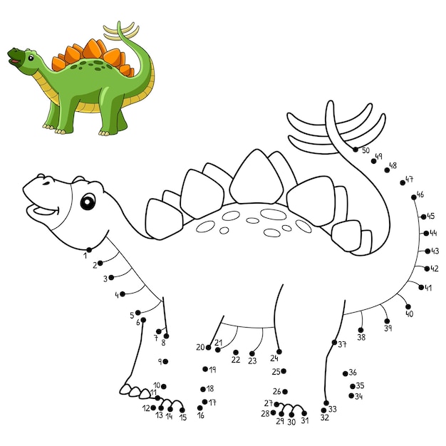 Premium vector dot to dot stegosaurus dinosaur coloring isolated