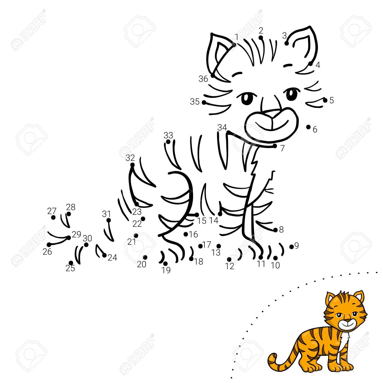 Educational children game dot to dot tiger coloring book royalty free svg cliparts vectors and stock illustration image