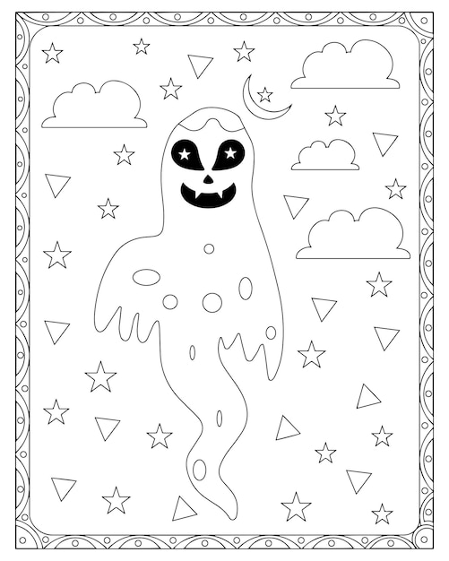 Premium vector halloween ghost coloring page for kids premium vector