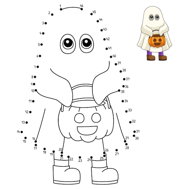 Premium vector dot to dot ghost halloween isolated coloring page