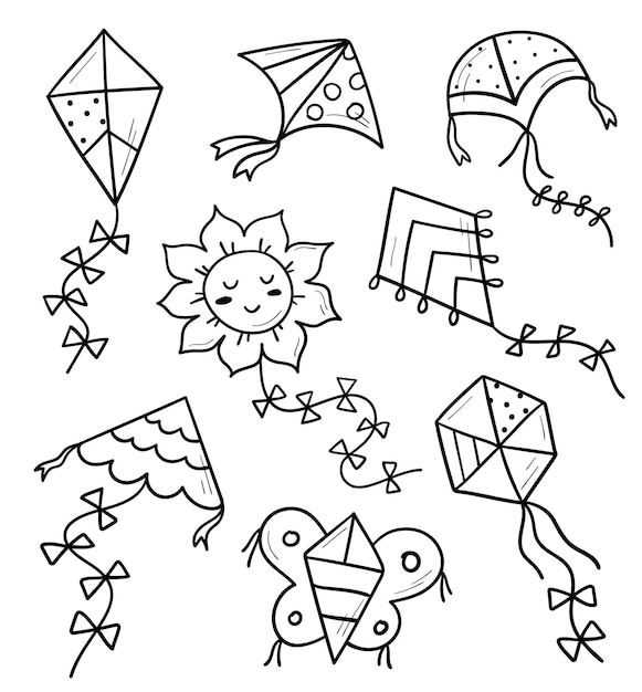 Kite coloring page pdf vectors illustrations for free download