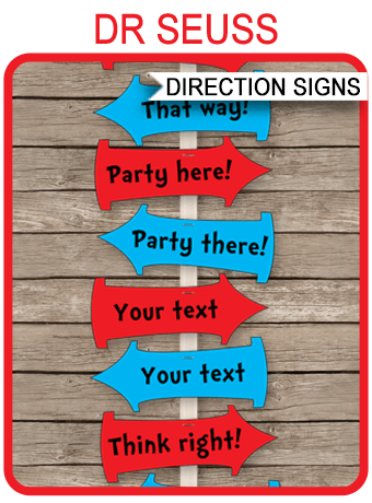 Printable dr seuss arrow signs templates birthday party cat in the hat