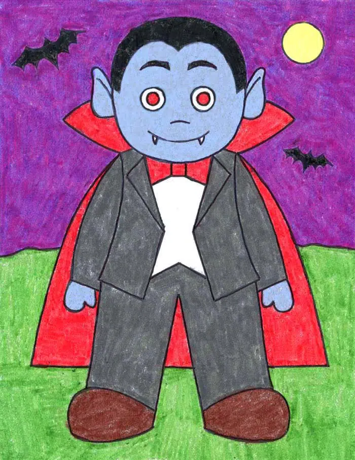 Easy how to draw a vampire tutorial and vampire coloring page