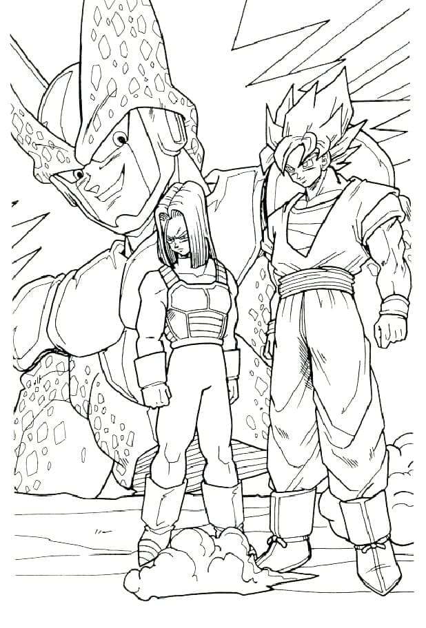 Dragon ball z android goku and cell coloring page