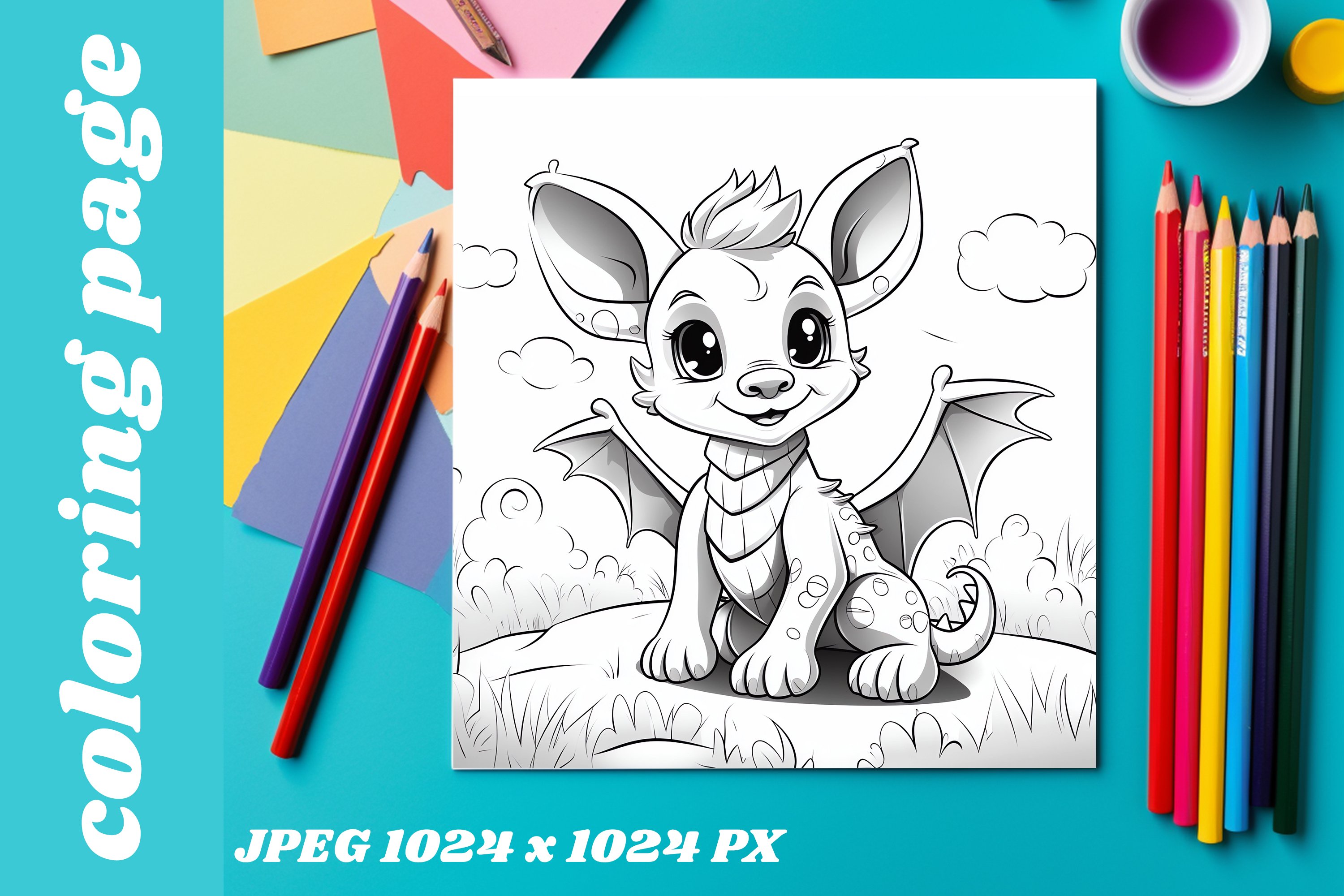 Cute dragon babycoloring page