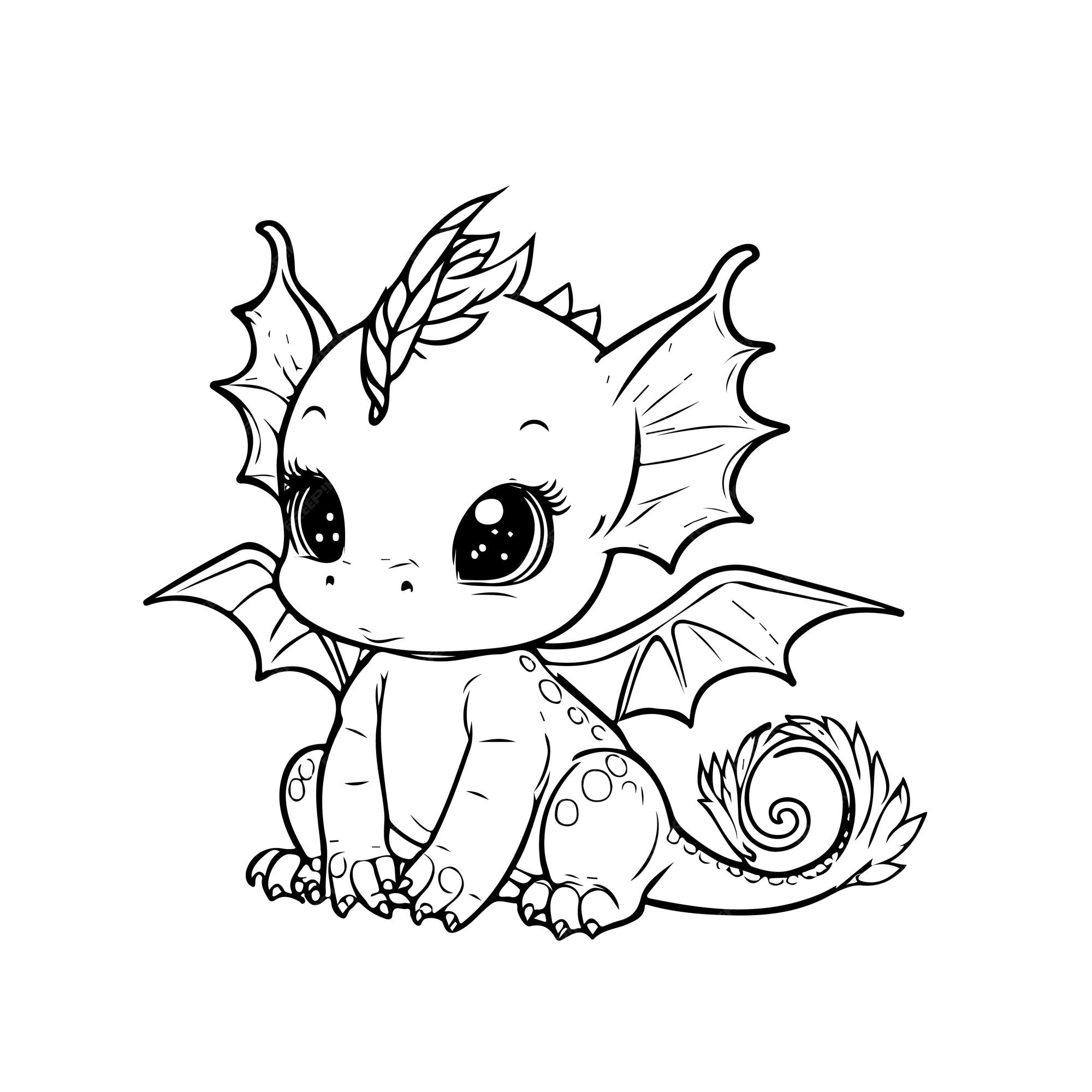 Premium vector print education art character animal cute dragon outline black and white coloring page
