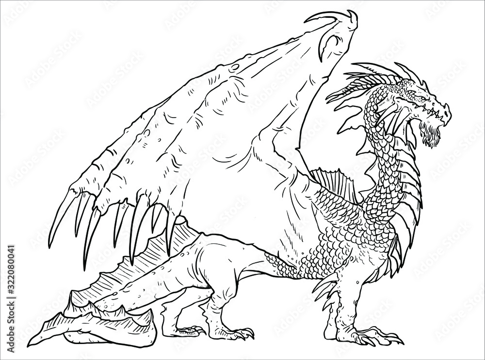Dragon coloring page vector illustration dragon drawing coloring sheet vector