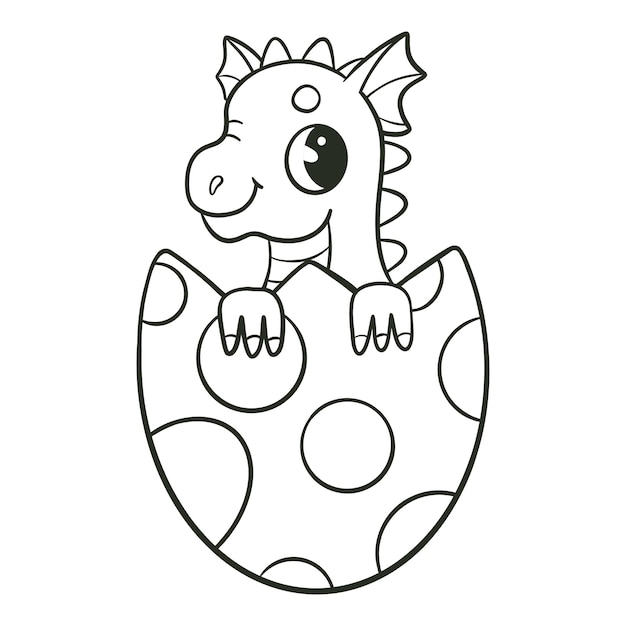 Premium vector dragon in the egg coloring book for kids coloring page monochrome black and white illustration